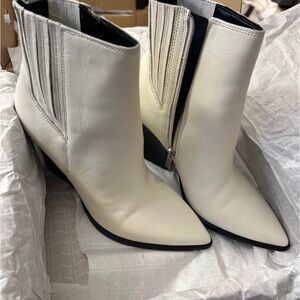 Marc Fisher White Pointed Leather Ankle Booties